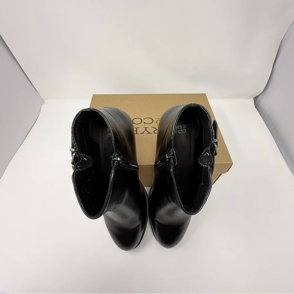 Frye & Co Boden Black Ankle Booties Women’s 9M Block Heel Side Zip Buckle Boots